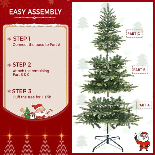 Vista 7 de Yaheetech - Árbol artificial de Navidad de abedul artificial preiluminado de 6 pies con 400 luces LED blancas cálidas, árbol de Navidad
