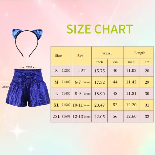 Vista 6 de MODAFANS Pantalones cortos metálicos para niñas, cintura alta, elásticos, brillantes, con lentejuelas brillantes, pantalones cortos con purpurina