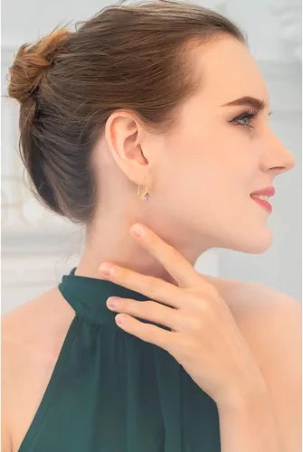Vista 4 de Aretes para mujer, aretes de piedra natal, 0.315 x 0.236 in con halo de pera genuina o sintética, palancas, aretes de lágrima, aretes de gota