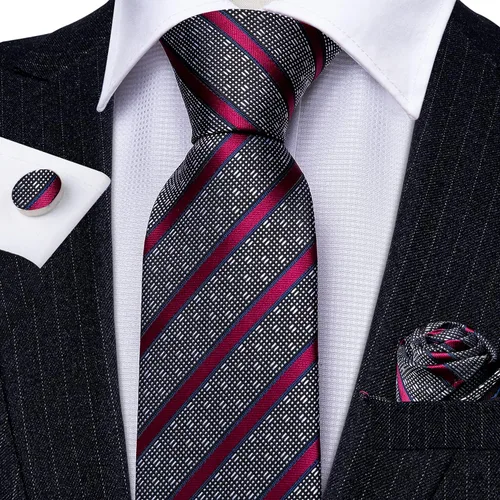 Vista 296 de Barry.Wang Juego de corbatas para hombre, corbata de seda a rayas, tejido a cuadros, gemelos formales, negocios, boda