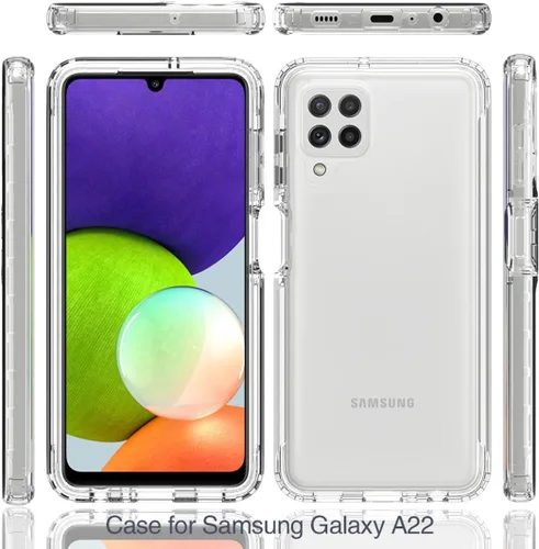 Vista 5 de Funda para Galaxy A22 4G/M32 4G SM-A225F con protector de pantalla de vidrio templado, carcasa protectora de cuerpo completo transparente