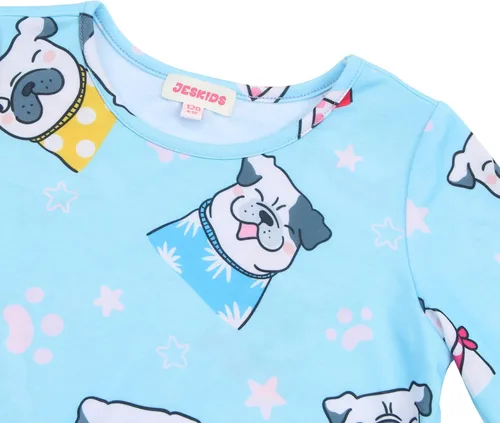 Vista 3 de JESKIDS Camisones de niñas de manga larga con estampado de dinosaurios, vestido de pijama Azul lindo perro