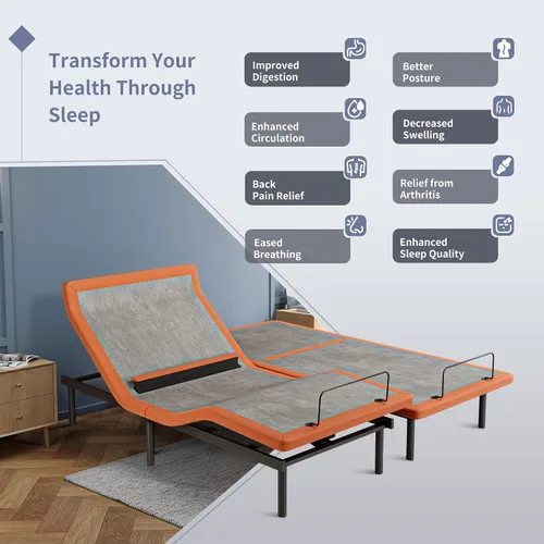 Vista 4 de ESHINE Marco de cama ajustable + colchón híbrido de 14 pulgadas, soporte lumbar, inclinación de almohada para la cabeza, control de aplicación