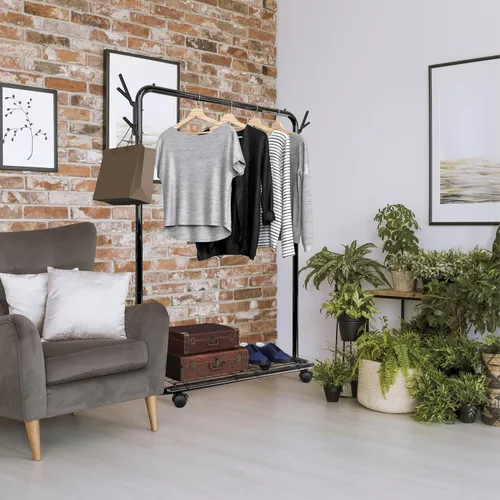 Vista 4 de Simple Houseware Industrial Style 50.4" W Estante de ropa con ruedas y ganchos, negro