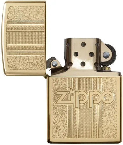 Vista 4 de Zippo y diseño de patrón - Encendedor de bolsillo de latón pulido, tamaño único