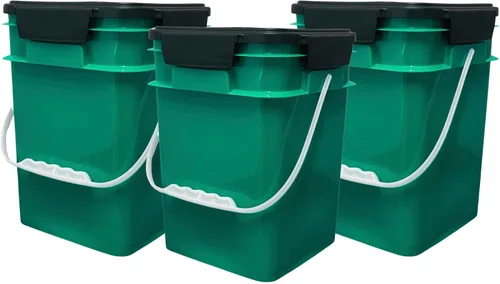 Vista 5 de House Naturals Cubo cuadrado de grado alimenticio de 4 galones con asas de plástico y tapa (paquete de 3) recipientes fabricados en Estados Unidos