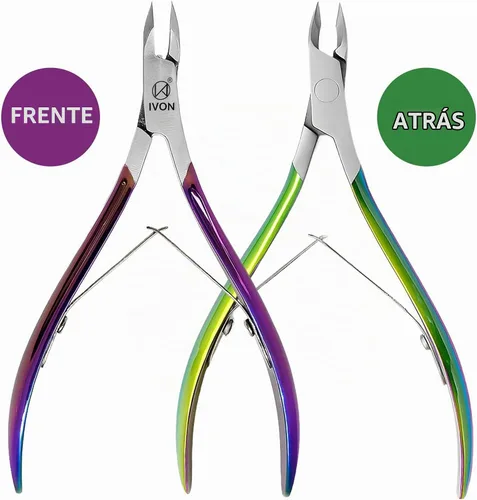 Vista 2 de IVON Cortadora de cutículas profesional – Acero inoxidable con acabado arcoíris, pinza de uñas de precisión para manicura y pedicura