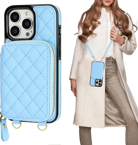 Vista 17 de Bocasal - Funda tipo cartera cruzada para iPhone 13 Pro, color negro RFID Blocking PU Leather Zipper Handbag Purse, Kickstand Flip Folio Case with