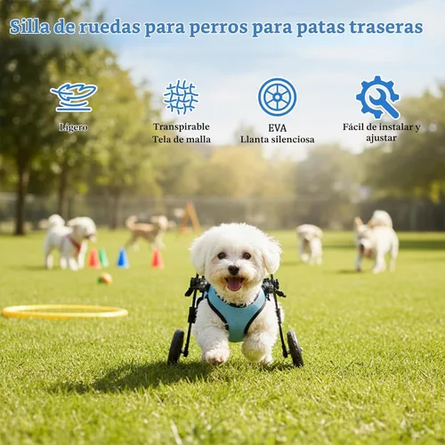 Vista 2 de Silla de ruedas para perros para patas traseras, silla de ruedas ajustable para perros pequeños con marco de 0.069 pulgadas de grosor, carrito