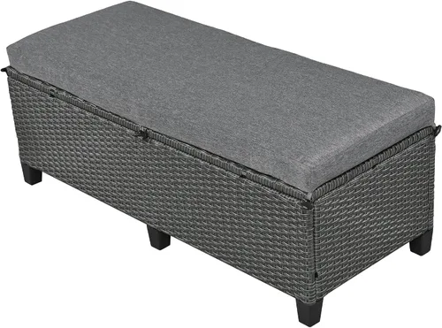 Vista 6 de Juego de conversación para patio, juego de sofá modular de 5 piezas, juego de muebles de mimbre de ratán PE con 2 mesas laterales extensibles