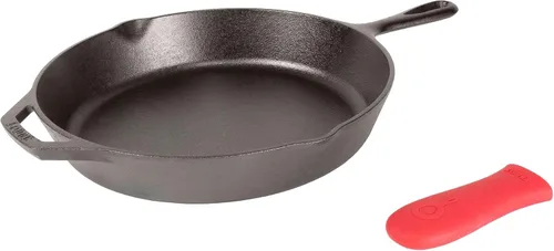 Vista 3 de Sartén de hierro fundido Lodge con minimango rojo de silicona de 8 pulgadas, 12