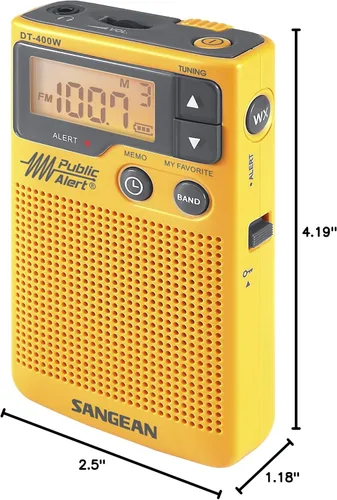 Vista 2 de Sangean DT Radio de bolsillo, digital, de 400 vatios, frecuencia AM/FM, con alerta del clima.