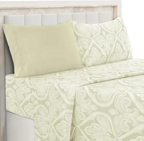 Vista 27 de LDC LUX Décor Colección - Juego de sábanas para cama de tamaño individual con estampado de cachemira – 4 piezas de sábanas de microfibra ultra
