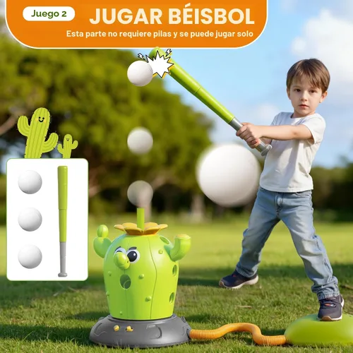 Vista 4 de Cactus 4 en 1 juguetes musicales saltarines, juego de lanzar anillos y lanzador de cohetes pisoteables para niños de 3 a 8 años, juguete deportivo