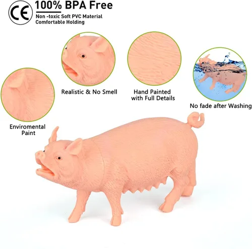 Vista 6 de DOMNIU Figuras de animales de granja, juguetes con 10 figuras de animales de plástico realistas y libro de sonido para niños, juguetes educativos