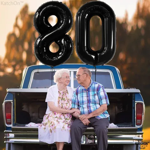 Vista 8 de KatchOn, Globos gigantes negros del número 80, 40 pulgadas, decoraciones de feliz cumpleaños 80 para mujer, globos de cumpleaños de 80 años
