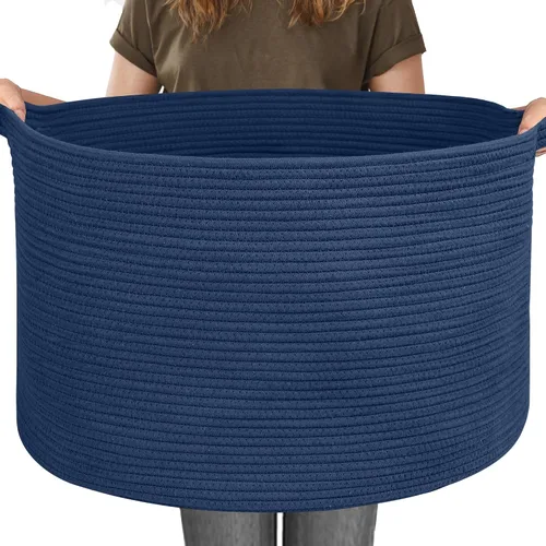 Vista 21 de MEGASKET Cesta grande de manta negra, 22 x 22 x 14 pulgadas, contenedor de cuerda tejida para almacenamiento, caja de almacenamiento de juguetes
