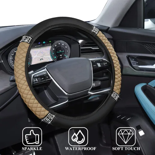 Vista 7 de Funda de Volante de Cuero Suave con Brillos, 15 Pulgadas, con Diamantes de Imitación Coloridos, Protector de Volante Elástico Automático