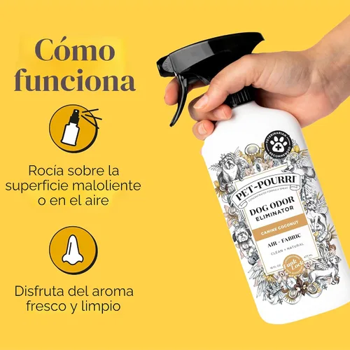 Vista 5 de Pet-Pourri Pet Odor Air + Spray eliminador de olores de tela, coco canino, 16 onzas líquidas