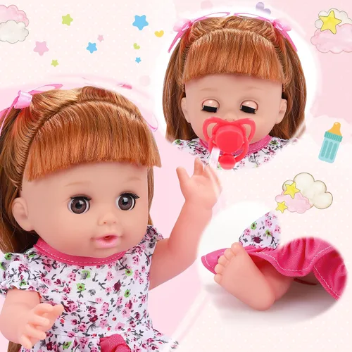 Vista 6 de Juego de juguetes para muñecas de bebé, juguetes de muñeca de 14", juego de juguetes para el cuidado de las muñecas de 25 piezas, juego de muñecas