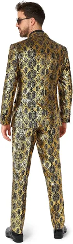 Vista 3 de Opposuits Disfraces de traje de fiesta metálica brillante para hombre, traje completo con chaqueta, pantalones y corbata
