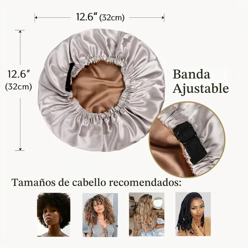 Vista 5 de YANIBEST Gorro de Satén Ajustable de Doble Capa Gorro de Cabello para Dormir, Gorros para Mujeres, Gorros para Cabello Natural Rizado, Gris Ceniza