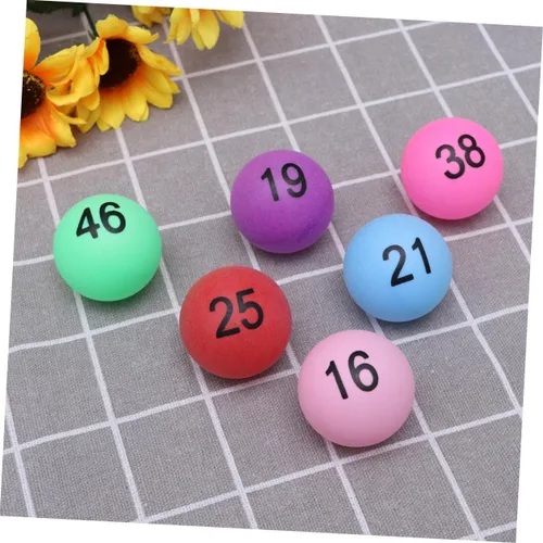 Vista 6 de 50 bolas de pong numeradas de 1.575 in de material de polipropileno para juegos de bingo y fiesta