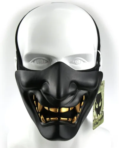 Vista 2 de Disfraz de Halloween Cosplay BB Gun Evil Demon Monster Kabuki Samurai Hannya Oni Half Cover Airsoft y máscara de utilería