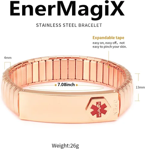 Vista 19 de Pulsera de alerta médica para hombres y mujeres, pulsera de identificación médica ajustable ajustable de acero inoxidable para diabetes, alergias