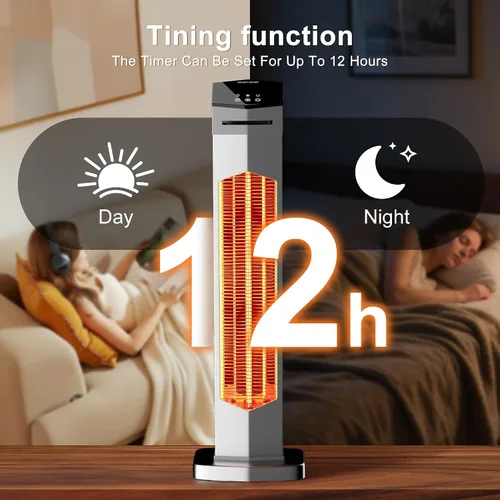Vista 3 de AKIRES Calentador Eléctrico de Patio de 37 Pulgadas para Exteriores, Calentadores Infrarrojos Portátiles con Control Remoto, Calentador de Espacio