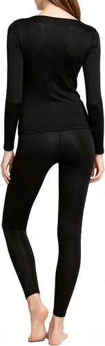 Vista 3 de Women's Thermal Underwear Base Layer with Fleece Lined Winter Cold Weather Negro