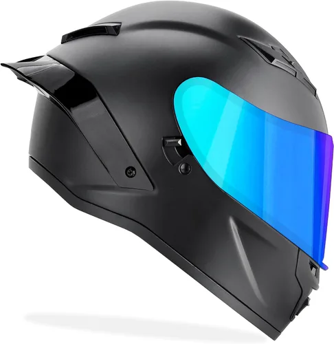 Vista 11 de GDM Casco de motocicleta Demon de cara completa Negro mate - Escudos cromados y transparentes