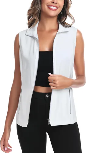 Vista 3 de MISS MOLY Chalecos para mujer, estilo casual, ligero, con cremallera completa, chaleco militar sin mangas, para golf, con bolsillos