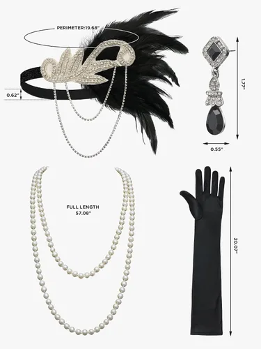 Vista 6 de SWEETV Vestido de lentejuelas para mujer, vestido con flecos de Gatsby de los años 20 con accesorios de los años 20 para formalfiestabaileclub