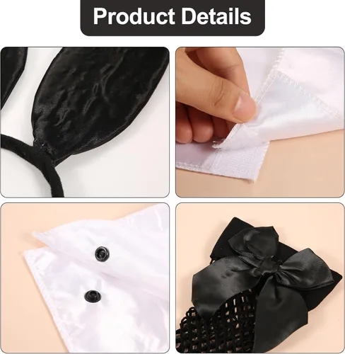 Vista 4 de LUTER 8 accesorios de disfraz de conejo para mujer, juego de disfraz de conejo, diadema de orejas de conejo, cuello de corbata con 2 puños, disfraz