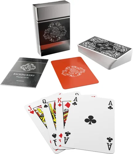Vista 2 de Bullets Playing Cards, Backpacker - Naipes de plástico en caja de aluminio con reglas para 5 juegos de mochileros, incluyendo tarjetas cortadas