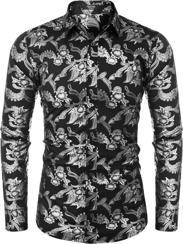 Vista 2 de COOFANDY Camisas de estilo informal con diseños florales y botones para hombre