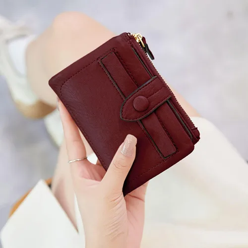 Vista 3 de Carteras pequeñas de triple pliegue para mujer, carteras Rfid para mujer, billeteras plegables de cuero para mujer, portatarjetas compactas