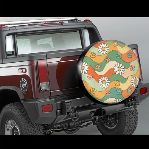 Vista 2 de 70s Groovy Hippie Retro Spare Tire Cover Wheel Protectors Dust-Proof Wheel Tire Cover Fit Trailer, Rv, Sand Many Vehicle 14inch