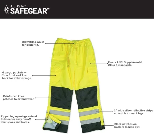 Vista 3 de SAFEGEAR - Pantalones de lluvia de clase E, alta visibilidad con cinta reflectante, cumple con ANSI/ISEA 107-2015