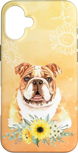 Vista 22 de iPhone 16 Cute English Bulldog Dog Bully - Sunflower Floral Flowers Case
