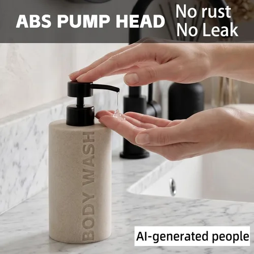 Vista 2 de Shampoo and Body Wash Soap Dispenser,11.84OZ, 2PCS,Sandstone Look,Beige