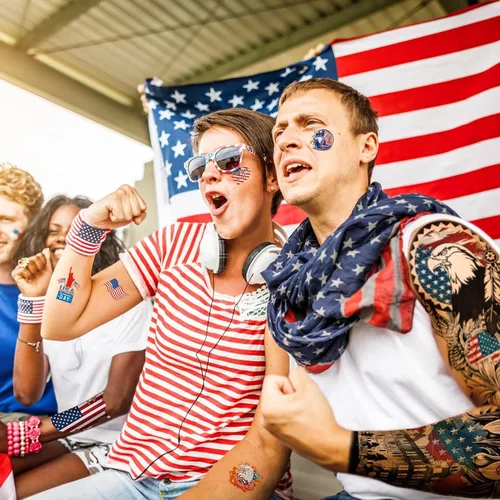 Vista 5 de Tatuajes temporales del 4 de julio, calcomanías de tatuaje falsas de bandera estadounidense, color rojo, blanco y azul, 4 de julio, recuerdos