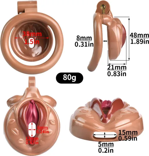 Vista 2 de Heuceo Jaula de castidad negativa invertida para hombre con 4 anillos, cerradura plana de dispositivo de castidad para hombres pequeños, diseño