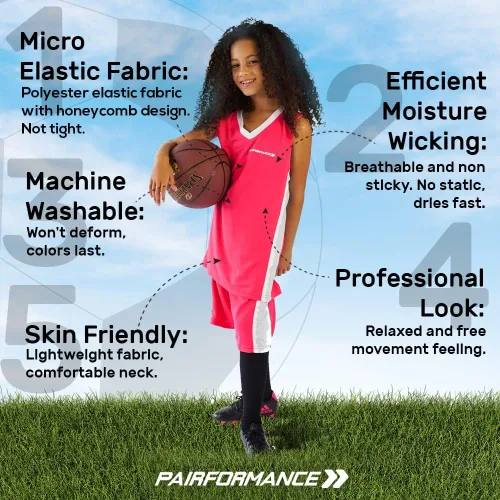 Vista 5 de Conjunto de camisetas de baloncesto prémium para niños, camisetas deportivas y pantalones cortos deportivos para jóvenes y niños de 6 a 12 años