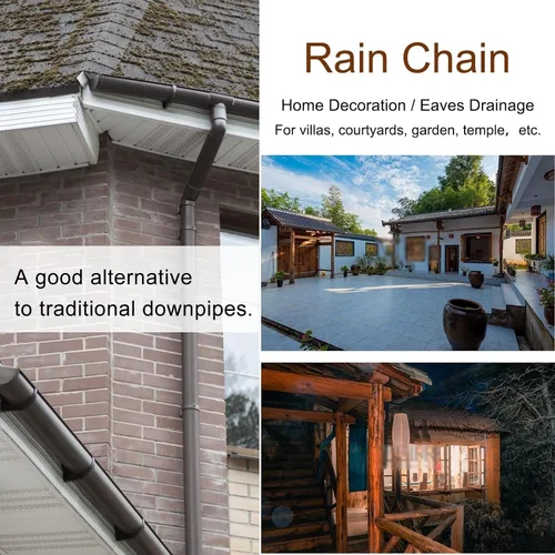 Vista 5 de Rain Chains Double Loop Rain Chains, Eaves Drainage Chain Link for Villa Temple Homestay, Customizable Length Rain Guide Chains, Outdoor Decor Rain