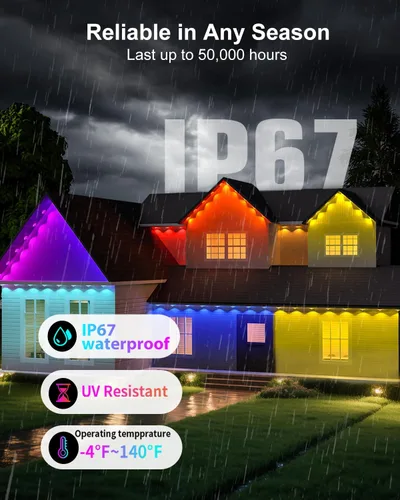 Vista 5 de Luces permanentes para exteriores para casa, luces LED inteligentes RGB de 50 pies con aplicación y control remoto, IP67 impermeable