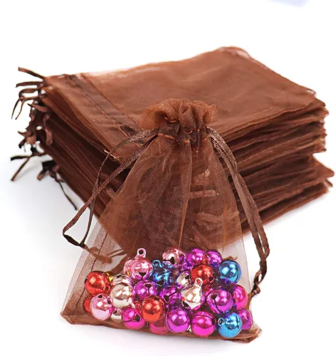 Vista 19 de Lautechco 100 bolsas de organza – 4 x 6 pulgadas, bolsas de regalo de malla beige con cordón para Navidad