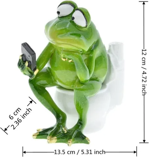 Vista 2 de Figura decorativa de rana, estatua de rana sentada para el inodoro, enfoque de su teléfono, escultura de resina creativa para escritorio, baño