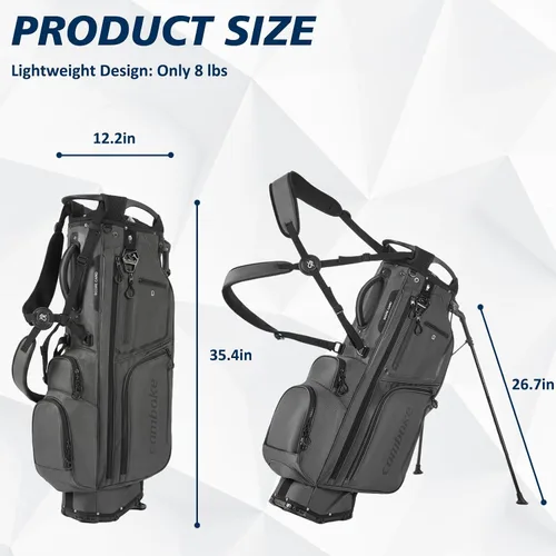 Vista 2 de Bolsa de soporte de golf, diseño ligero con soporte endurecido y asas cómodas, parte superior divisora de longitud completa de 14 vías, base apta